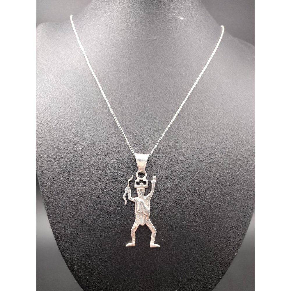 Sterling Silver Deity King Warrior Pendant Necklace 17.5"